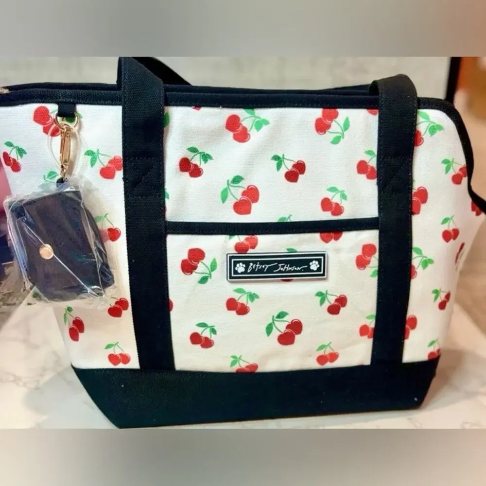 NEW BETSEY JOHNSON TSA-compliant pet carrier 16 LBS WHITE BLACK CHERRY PRINT